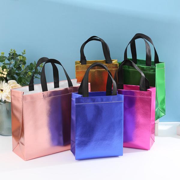 Customized Color Non-Woven Laminated Shopping Bag with Golden Color and Handle Length