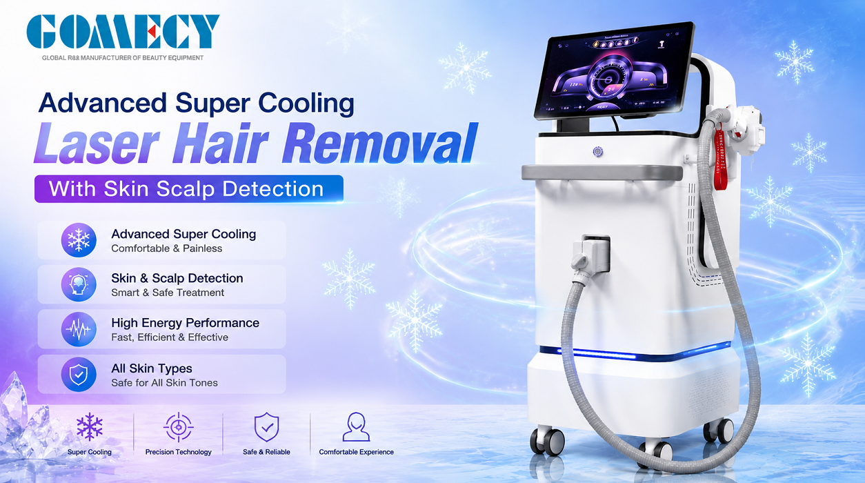 Gomecy High Power Diode Laser Hair Removal Machine 1600W 4 Wave Laser Equipment with Multi Cooling System for Salon Spa Clinic Use