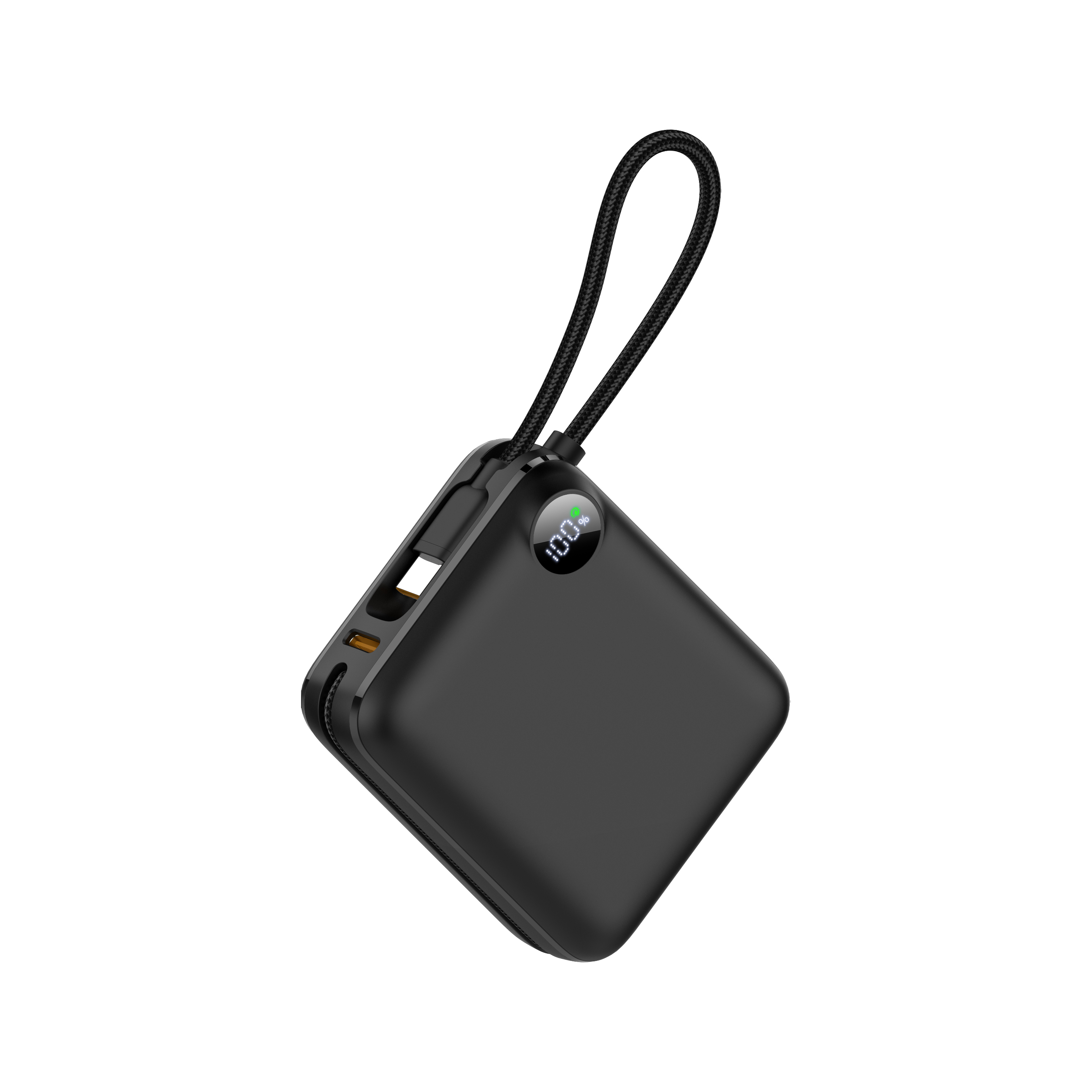 10000mAh Compact Portable Power Bank Fast Charge With Two Built‑in Bidirectional Type‑C Cables, Extra Type‑C Port LED Digital Display Fashion Mini External Battery Pack