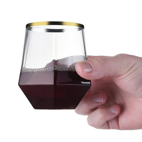 Elegant Gold Rim Diamond Plastic Whisky Glasses Reusable Whiskey Rocks Glass