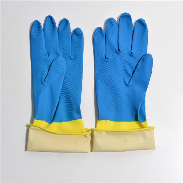 Стадо руки Bi-цвета защитное выровняло перчатки резинового домочадца Анти--масла перчаток резиновые