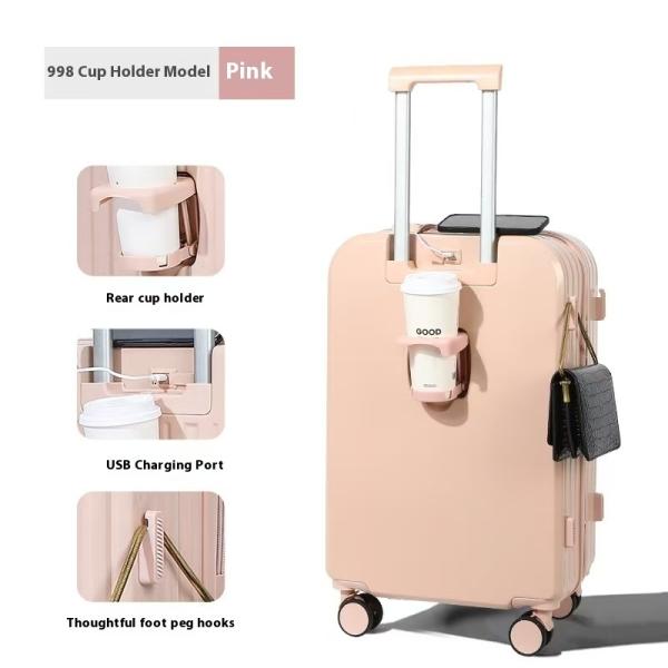 Customized Logo Business Suitcase with Silent Spinner Wheels TSA Lock Soft Handle Cup Holder Design Luggage