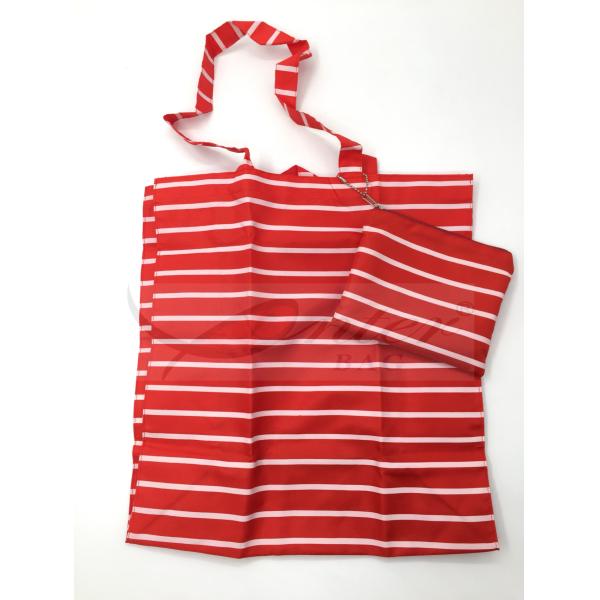 Red Stripe Polyester Reusable Shopping Bags With Pouch OEM / ODM Available