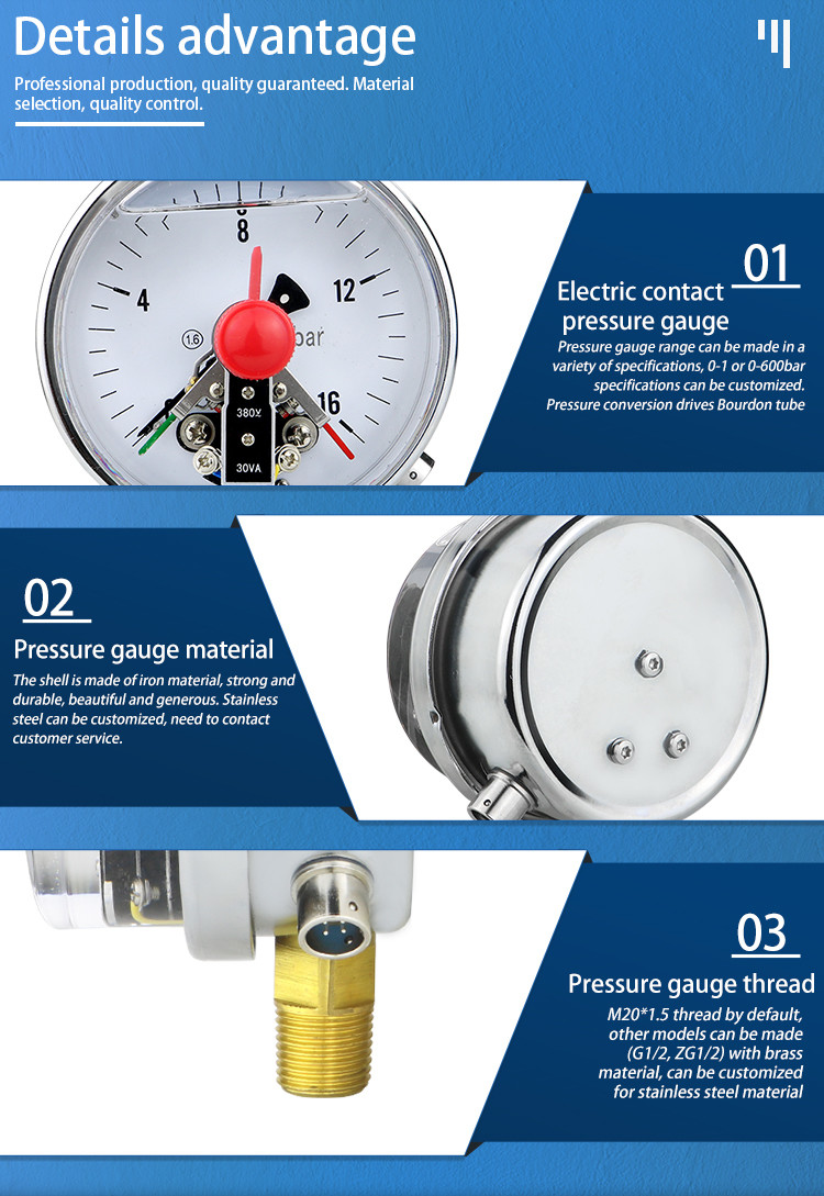 Electric Contact Pressure Gauge 1.6% Precision for M20*1.5 Thread and Vacuum Measurement