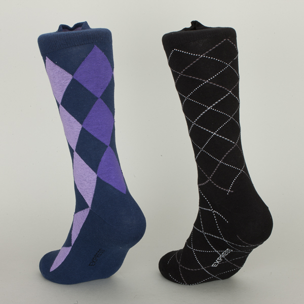 Blue / Black Rhombbus Cotton Dress Socks For Young Men Custom Made Size