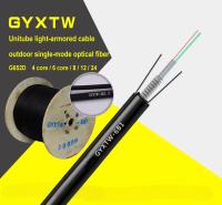 Câble optique extérieur blindé à 24 fibres G652D GYXTW, tube lâche central, élément de résistance en fil d'acier, gaine PE pour enfouissement direct