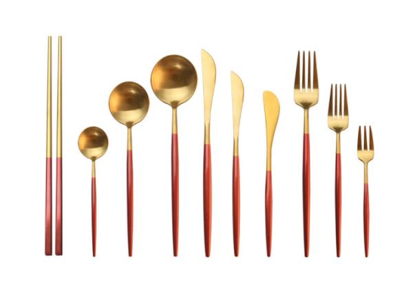 Hot Sale NC099 Red And gold Stainless Steel Cutlery Set  LFGB FDA Flatware whole series