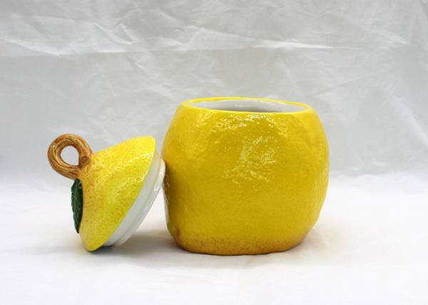 Ceramic Lemon Cookie Jar Light Yellow Lemon Fruit Candy Canister for Decoration