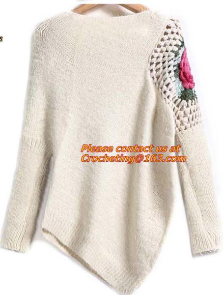 Crochet,Women Long Sleeve Mint Pink Pullover Crochet Hollow Knitwear O-neck Jacquard Sweat