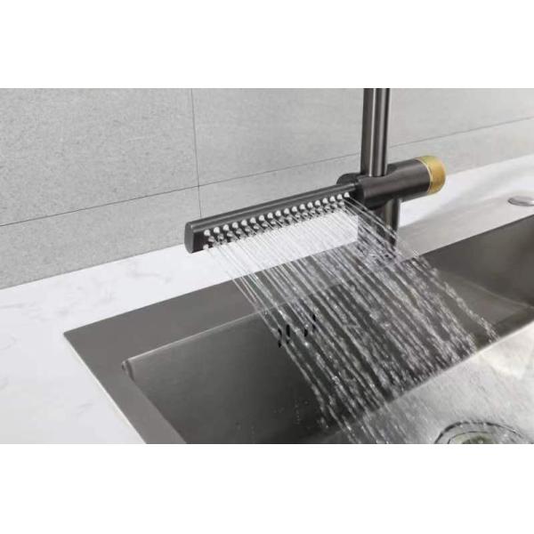 Deck Mounted Pull Out Kitchen Faucet with Spring and Brushed Stainless Steel Finish