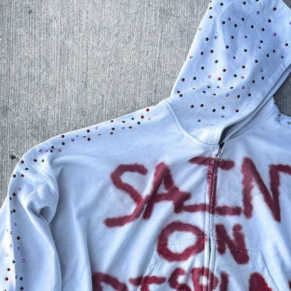 Custom Printed Hoodie Manufacturers Mens Zip up Rhinestone Hoodie French Terry Bulk 450 Gsm Oversized Hoodie