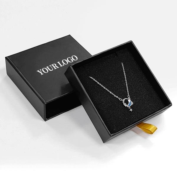 Caixa de joias de gaveta rígida com inserção de espuma com logotipo personalizado para pulseira de colar de anel 9x9x3cm