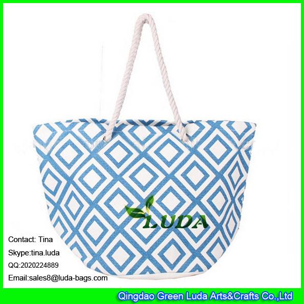 LUDA 3 D printed beach tote bag cotton handles paper straw bags