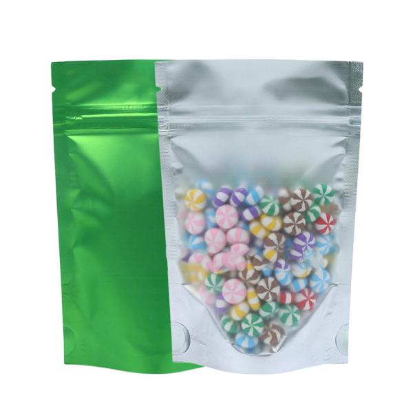Clear Front Silver Foil Stand up Pouch Aluminum Heat Seal Gravure Printed Canister