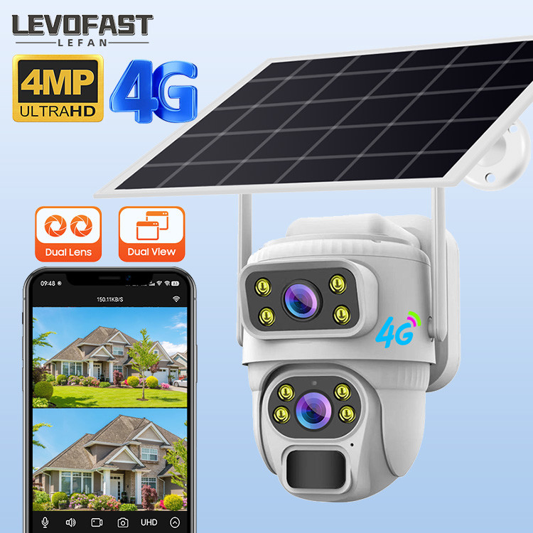 4G солнечная камера безопасности с 4G Sim двойной линзовой CCTV камера безопасности