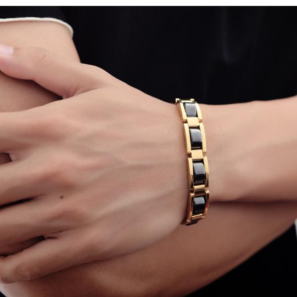 Stylish Gold Plated Japanese and Korean Fashion Titanium Steel Magnet Men's Bracelet