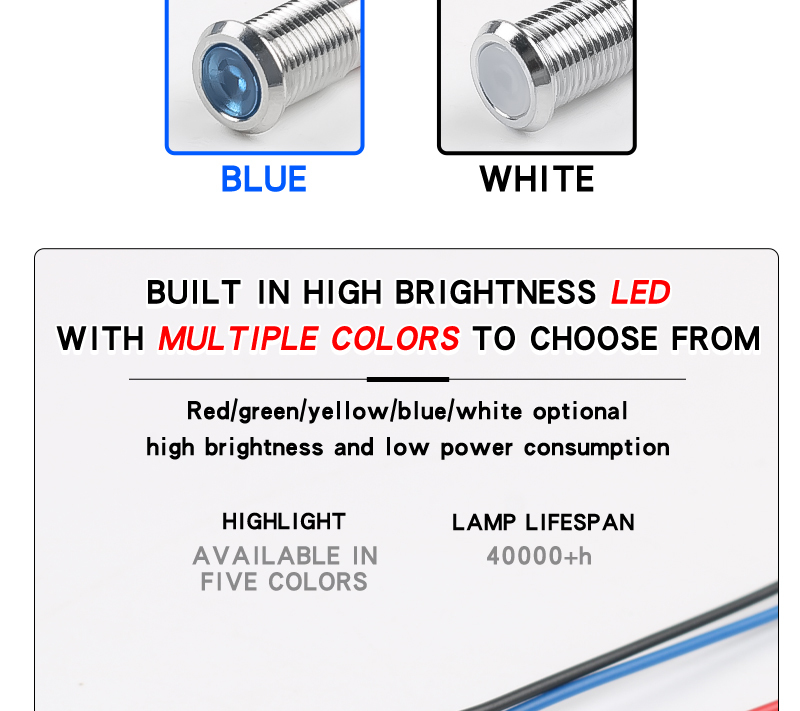 Metal Indicator Light 8mm LED With Wire Power Signal Light Waterproof Indicator Light 6V 24V 220V Red Green Yellow Blue