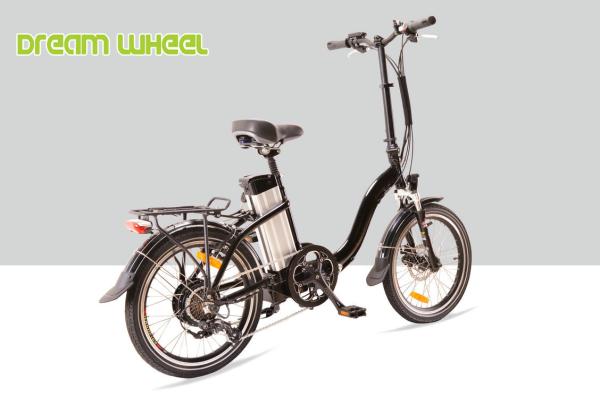 Black 10.4Ah 36V Electric Folding Bike , 20 Cruiser Folding Electric Bike With Disc Brake