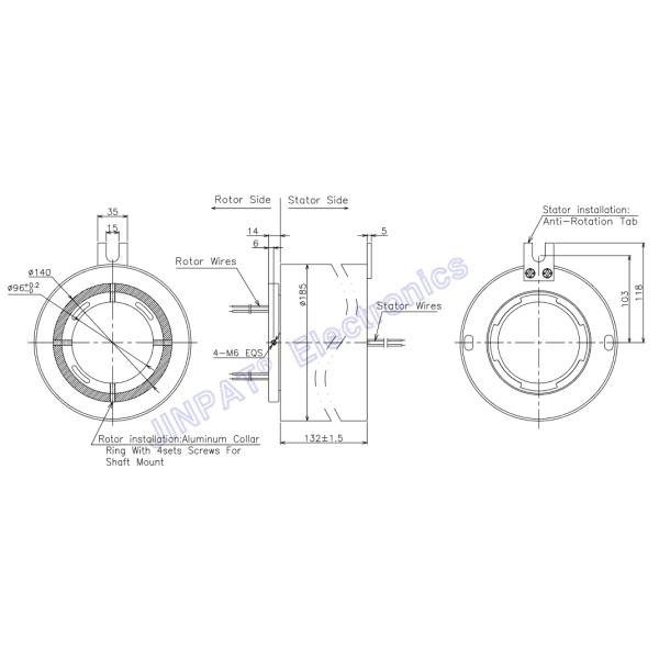 120mm Pneumatic Through Bore Slip Ring 300rpm
