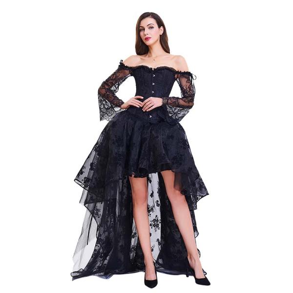 Размер s к 2XL платья корсета шнурка Steampunk 9 стальной Boned черного