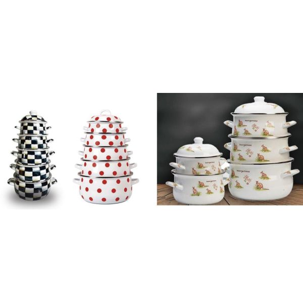 Enamel Porcelain 5PCS Turkey Pot Casserole Set Customized Logo Sizes 18 To 26cm