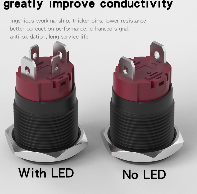 15A High Current Self-Locking LED Momentary Industrial Control Power Switch 16MM Alumina Push Button 1NO Waterproof IP65 Max