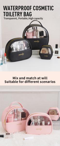 New Style Customization 3pcs/Set Luxury Designer Pvc Clear Cosmetic Bags Black Travel Makeup Pouch Bag With Logo