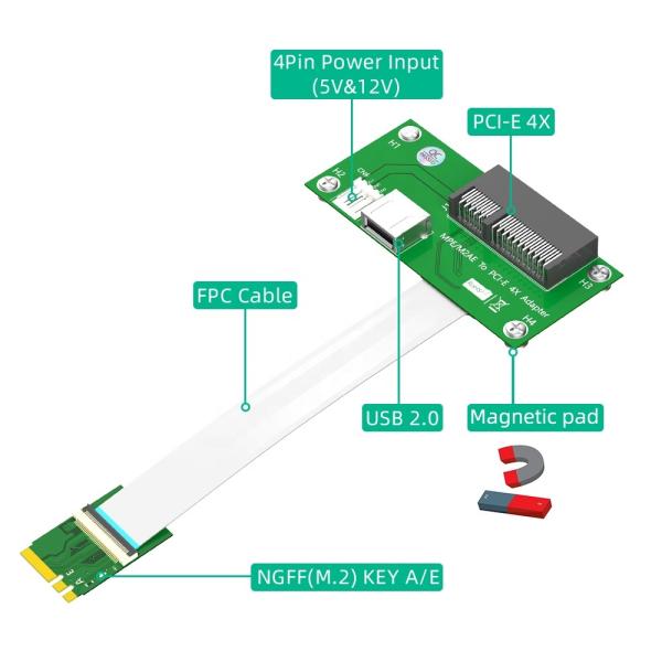 M.2 Clave A/E a tarjeta USB Riser PCIe X4 con cables FPC de 15 cm y 25 cm