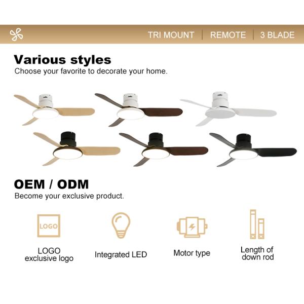 Ventilador de teto LED de estilo nórdico com 3 lâminas e 6000k temperatura de cor