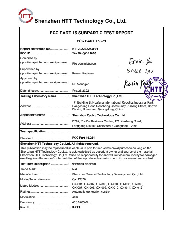 Shenzhen Wenhui Technology Development Co., Ltd. Сертификации