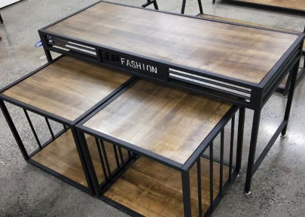 Promotion Wood Veneer Retail CLothes Display Stand , Display Nesting Tables For Shoes / Clothing / Suitbag