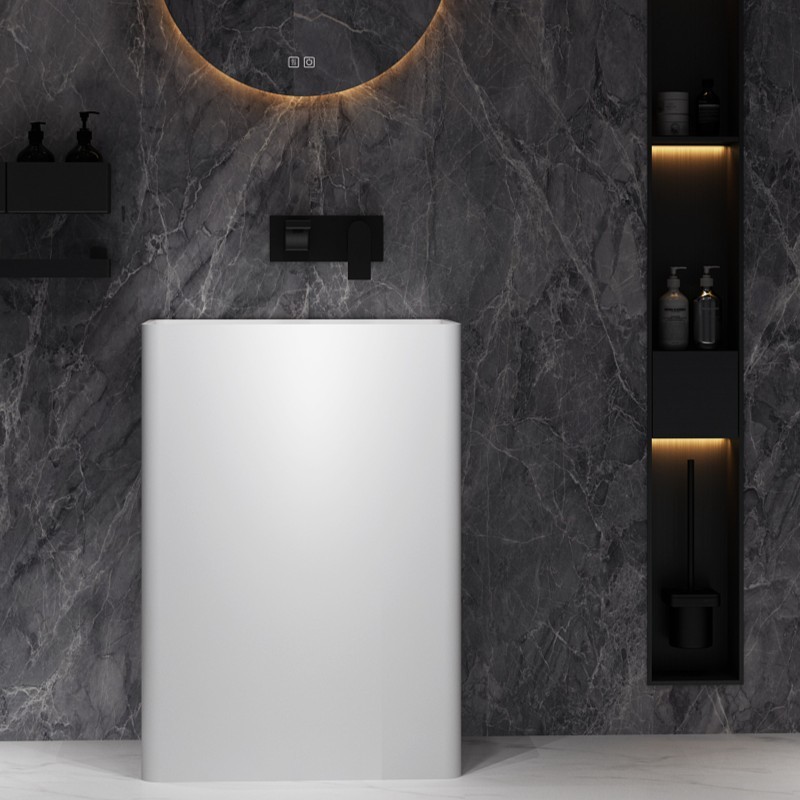 Modern Cube Pedestal Bathroom Vanity Freestanding Single Piece lavatory Wash Sink