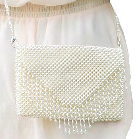 White Pearl Hand Bags Tassel Straddle Shoulder with 54 Cm Strap