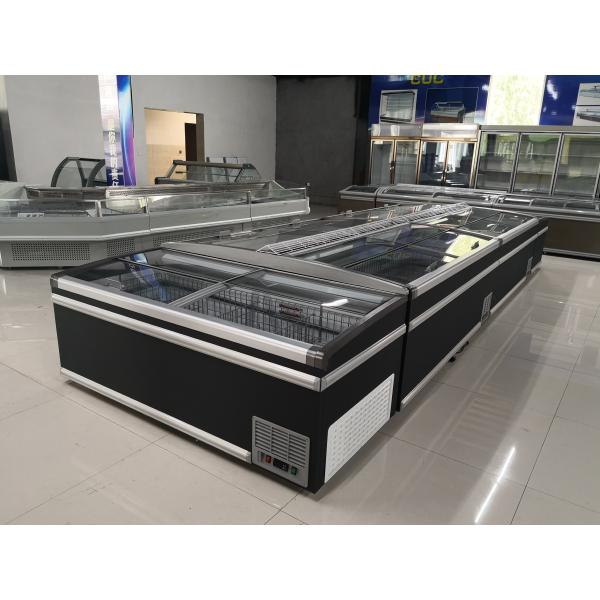 Frozen meat and fish display island used glass door deep fridge for supermarket