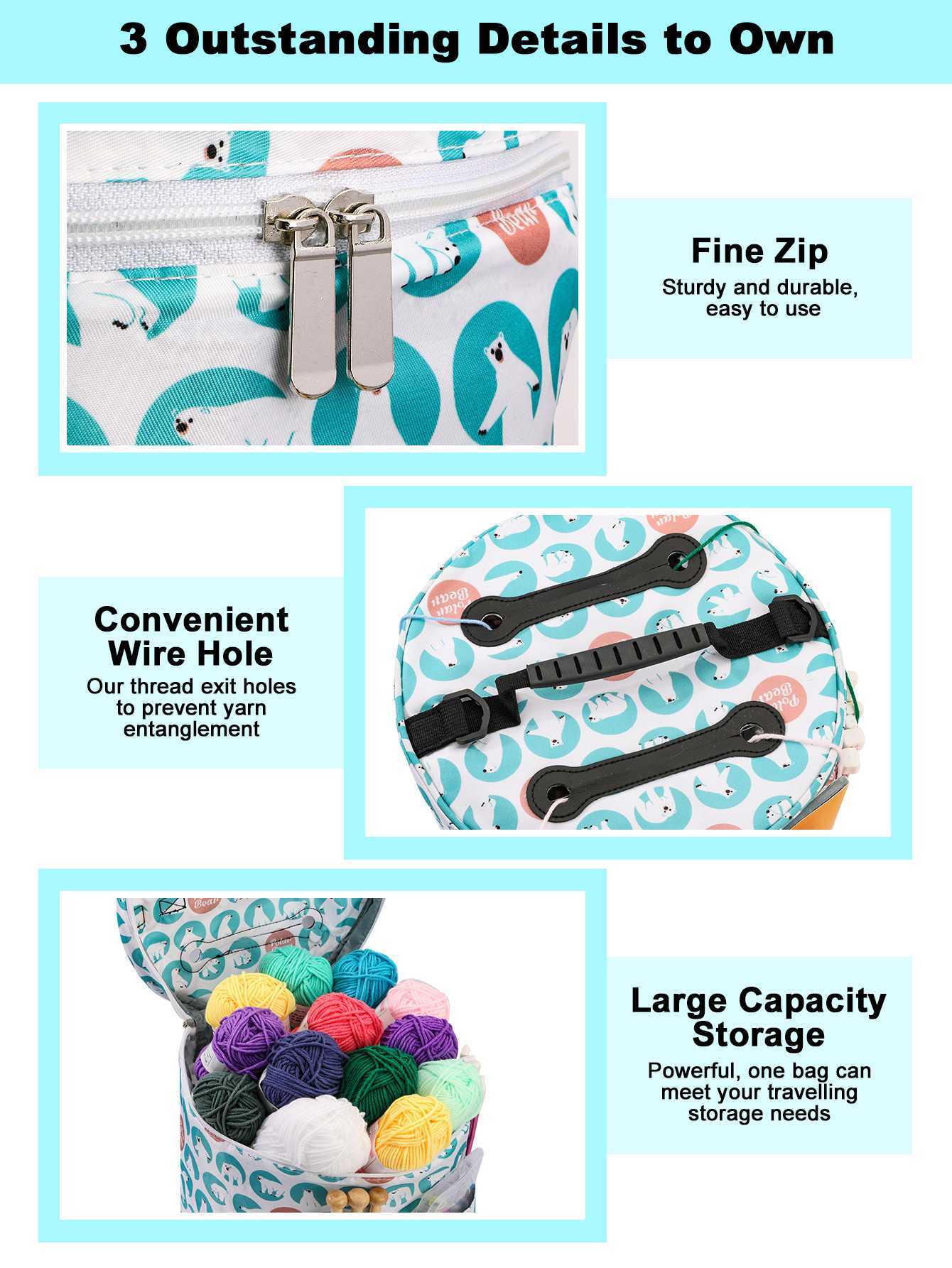 Customized Design DIY Wool Knitting Storage Bag With Double-Layer Fabric And Lightweight 290G