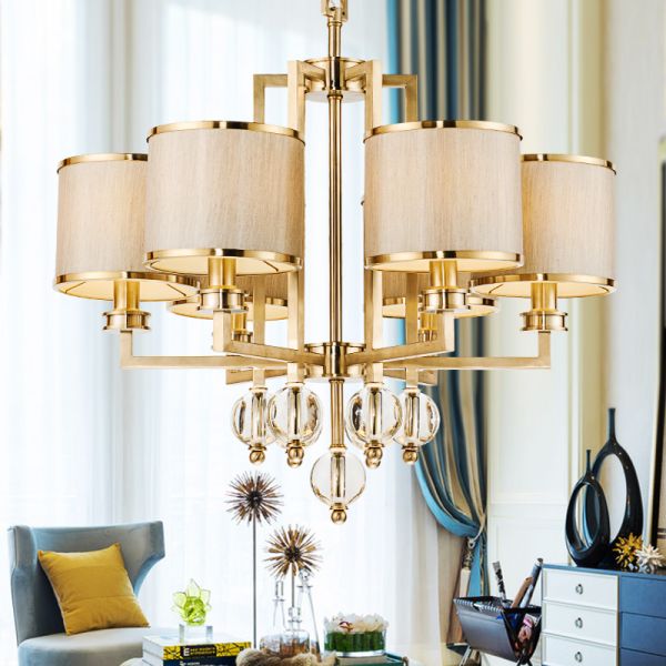 Brass Body Crystal Shade LED Chandelier with 50000 Hours Lifespan for Modern Dining Room Lighting