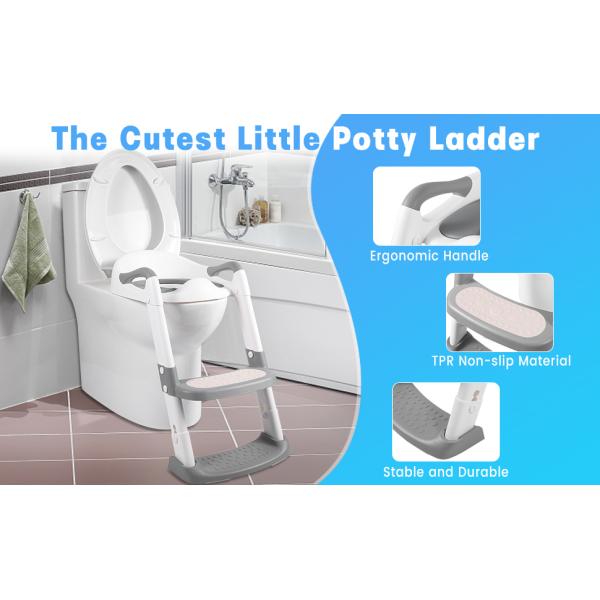Grey + White 3 In 1 Potty Training Toilet Seat With Step Stool Ladder For 1-6 Year'S Old