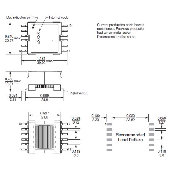FCT1-33D3SL Forward Mode Power Over Ethernet Transformer For 30 Watt Telecommunications