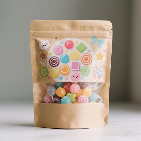 En gros papier kraft personnalisable sac fermeture à glissière en tissu fermé à nouveau emballage de qualité alimentaire pour les collations de café marron/blanc, certifié ISO, échantillons disponibles