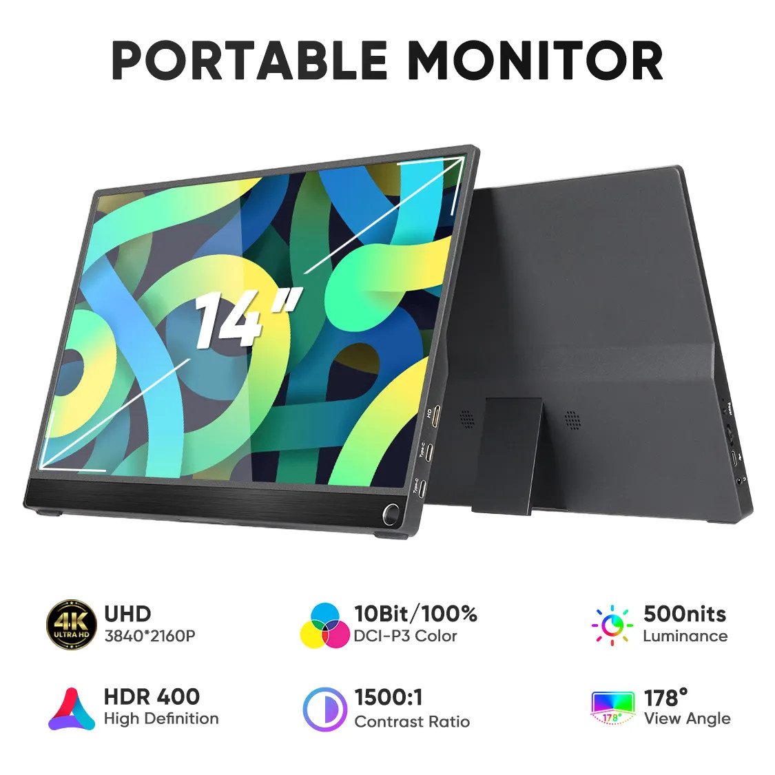 14 дюймовый 4K IPS экран Dual USB C портативный игровой монитор Slim Lightweight 100% Color