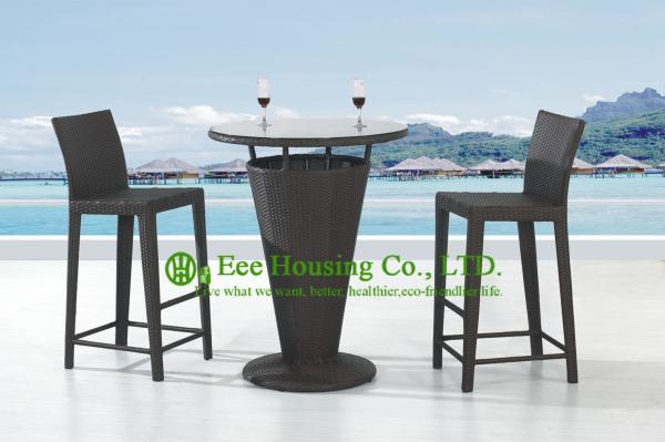 Outdoor PE Rattan Bar Stools With Seat Cushion , Aluminum Frame Bar Stool For Sale