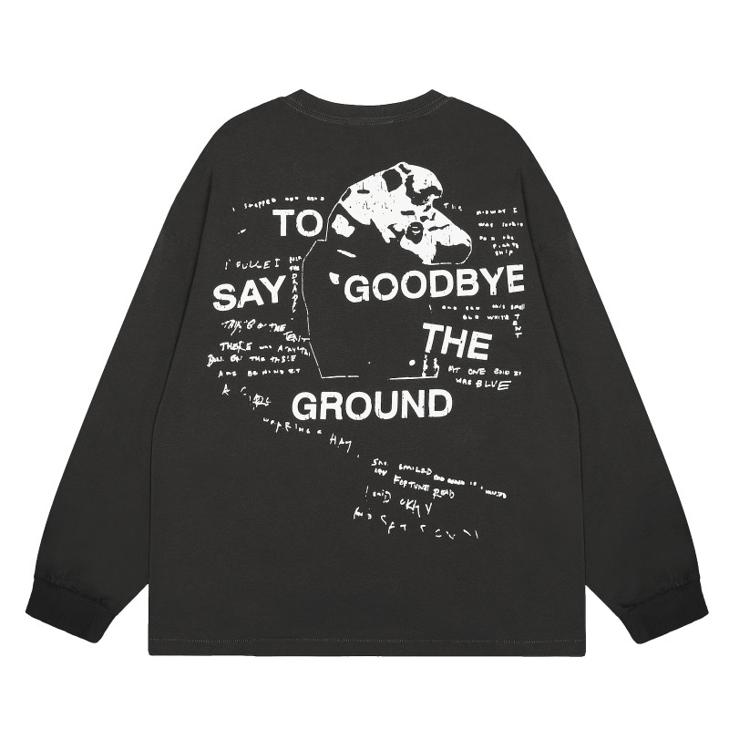 Factory Customized Cotton/Polyester 280g Washed Blank Vintage Breathable Rock Long Sleeve T-shirt Oversized Fit