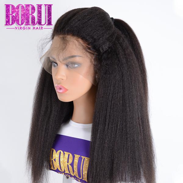 Brazilian Kinky Straight Human Hair , Straight Lace Frontal Single Knots 100% Cuticles Wig