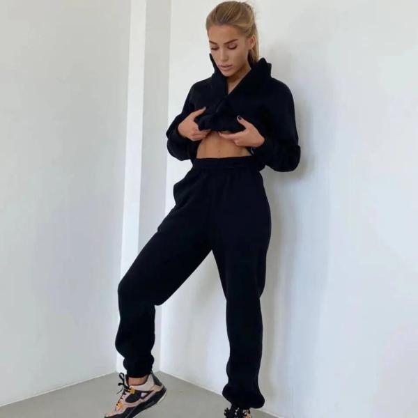                  Fall Winter Women Plain Tracksuits Casual Two Piece Crop Top Hoodies and Pants Set Fleece Custom Blank Tracksuit for Women             