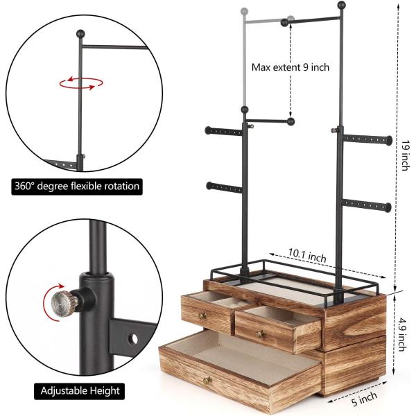 Plain Wooden Box Custom 6 Tier Jewelry Tree Stand with 2 Layer Jewelry Drawer Storage