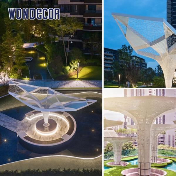 Large Forged Metal Sculpture Geometric Hollow Pavilion