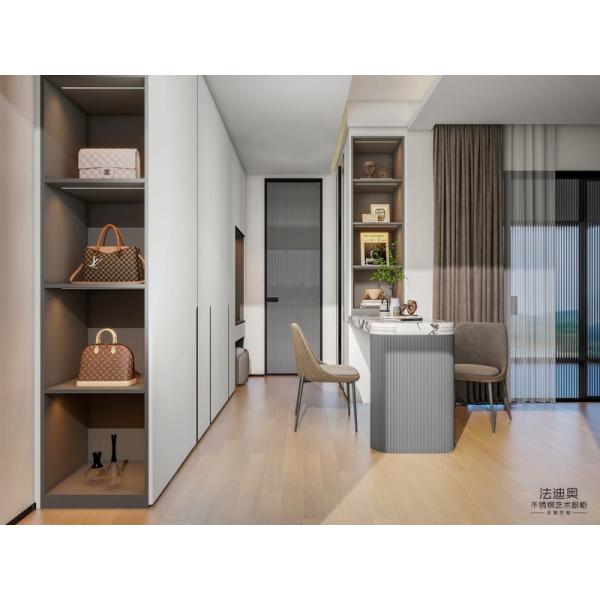 Armario de acero inoxidable gris estrellado con mesa de vestir integrada