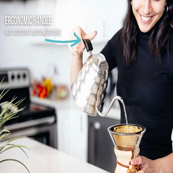 Полейте над чайником Gooseneck нержавеющей стали кофе с термометром