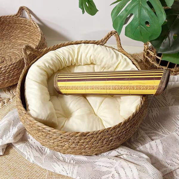 Removable Straw Pet Bed Warm Cat Rattan Bed Washable Four Seasons Universal