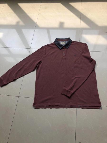 100% Cotton Men's Long Sleeves Polo Shirt Burgundy Navy Color Split On Bottom